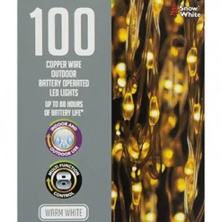 Party Delights Outdoor Decorations<100 Warm White Outdoor Copper Wire - Battery Operated