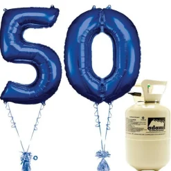 Age 50 Blue Foil Kit With Helium, Ribbon And Weights<Party Delights New