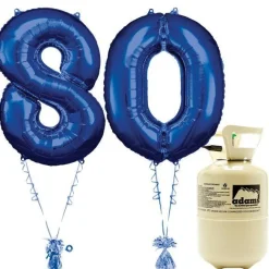 Age 80 Blue Foil Kit With Helium, Ribbon And Weights<Party Delights Hot