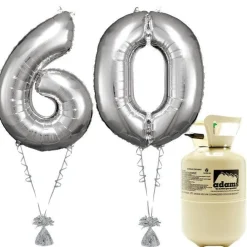 Age 60 Silver Foil Kit With Helium, Ribbon And Weights<Party Delights Clearance