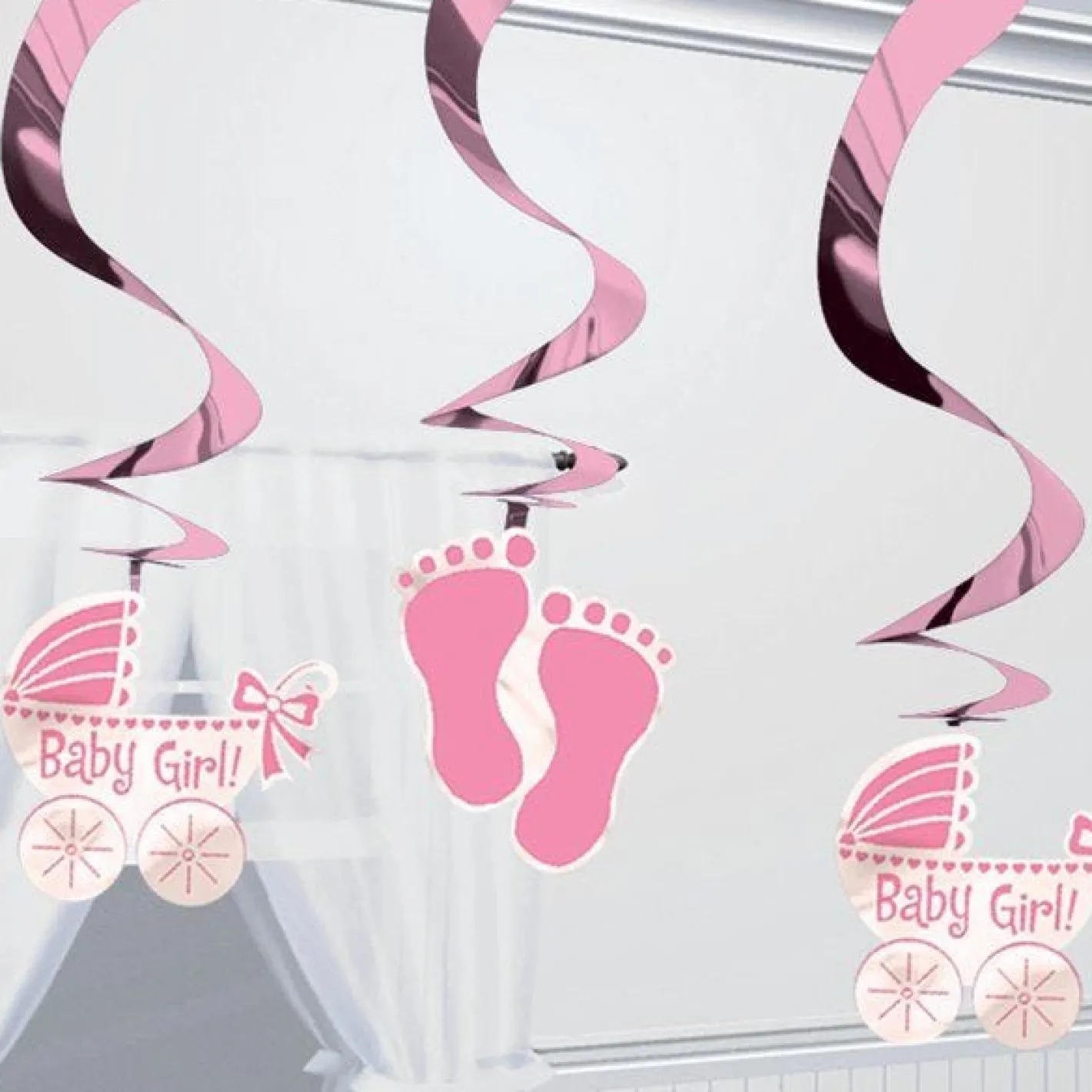 Baby Girl Hanging Swirl Decoration (5Pk)<Party Delights Sale