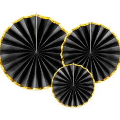Black & Gold Paper Fans (3Pk)<Party Delights Discount