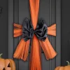 Party Delights Outdoor Decorations<Black & Orange Chiffon Door Bow