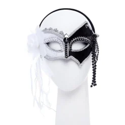 Black & White Masquerade Mask With Feathers & Beads<Party Delights Discount