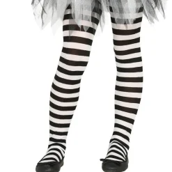 Party Delights Witches<Black & White Striped Tights - Child One Size