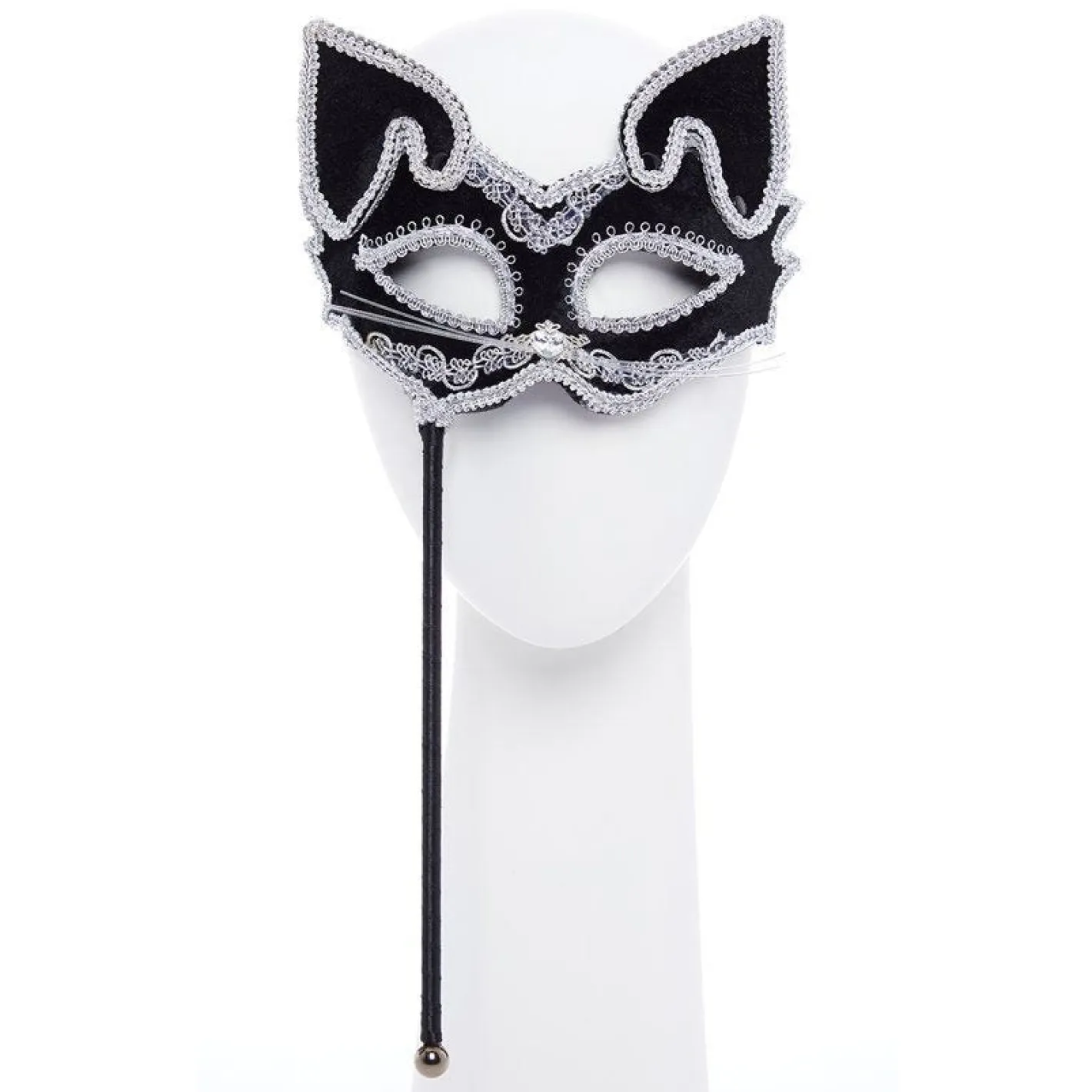 Black Cat Masquerade Mask On Stick<Party Delights Discount