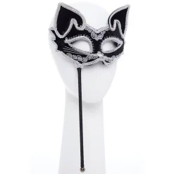 Black Cat Masquerade Mask On Stick<Party Delights Discount