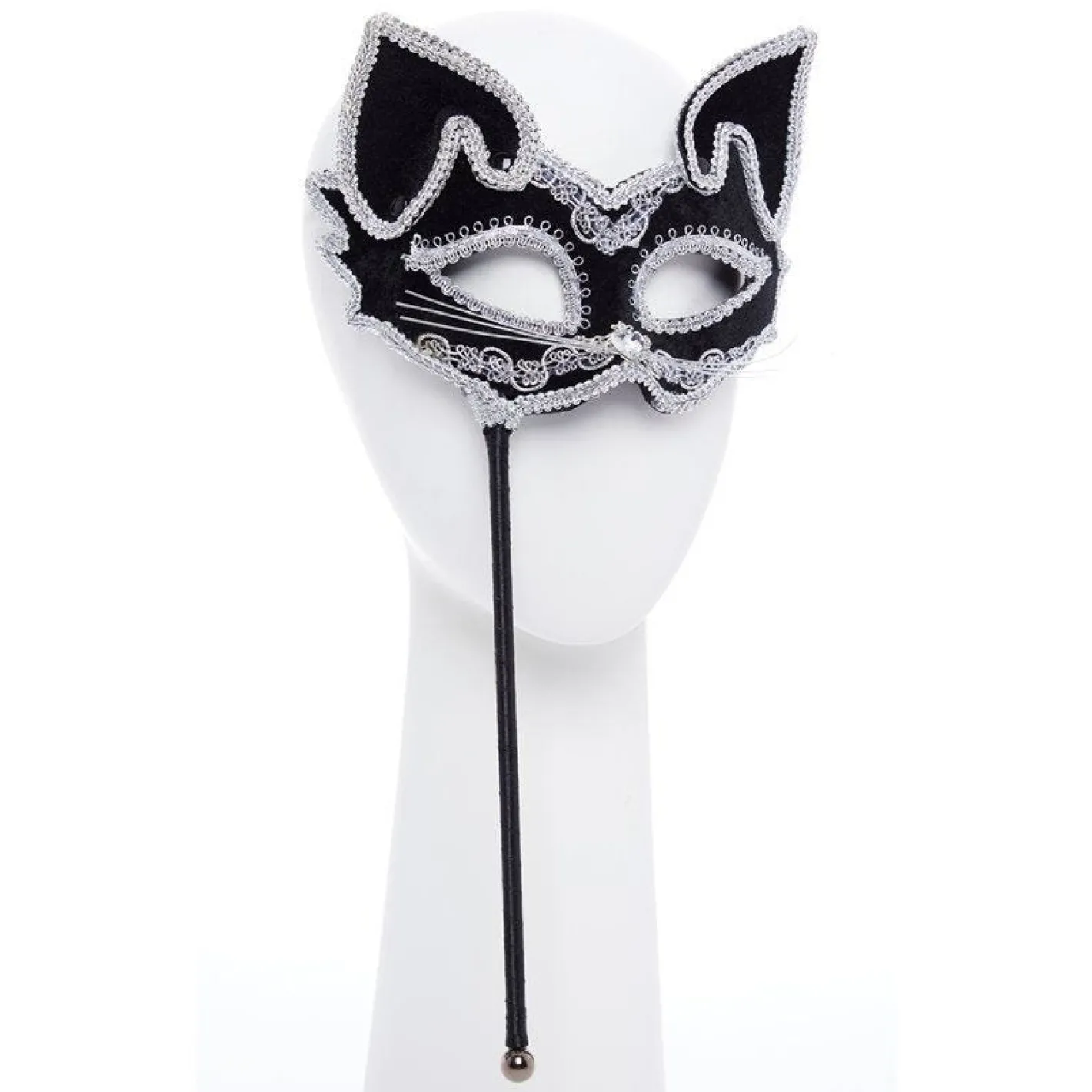 Black Cat Masquerade Mask On Stick<Party Delights Discount
