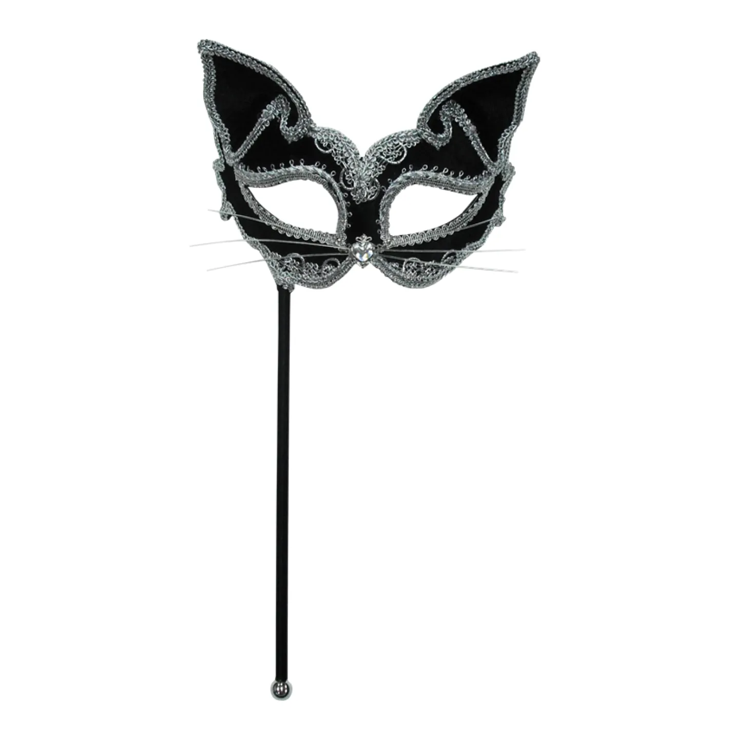 Black Cat Masquerade Mask On Stick<Party Delights Discount