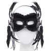 Black Masquerade Mask With Feathers & Beads<Party Delights Clearance