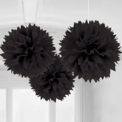 Black Pom Pom Decorations - 40Cm (3Pk)<Party Delights Best