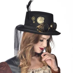 Party Delights Costume Accessories<Black Steampunk Top Hat With Goggles