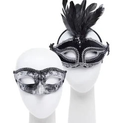 Black/Silver Masquerade Masks For Couples<Party Delights