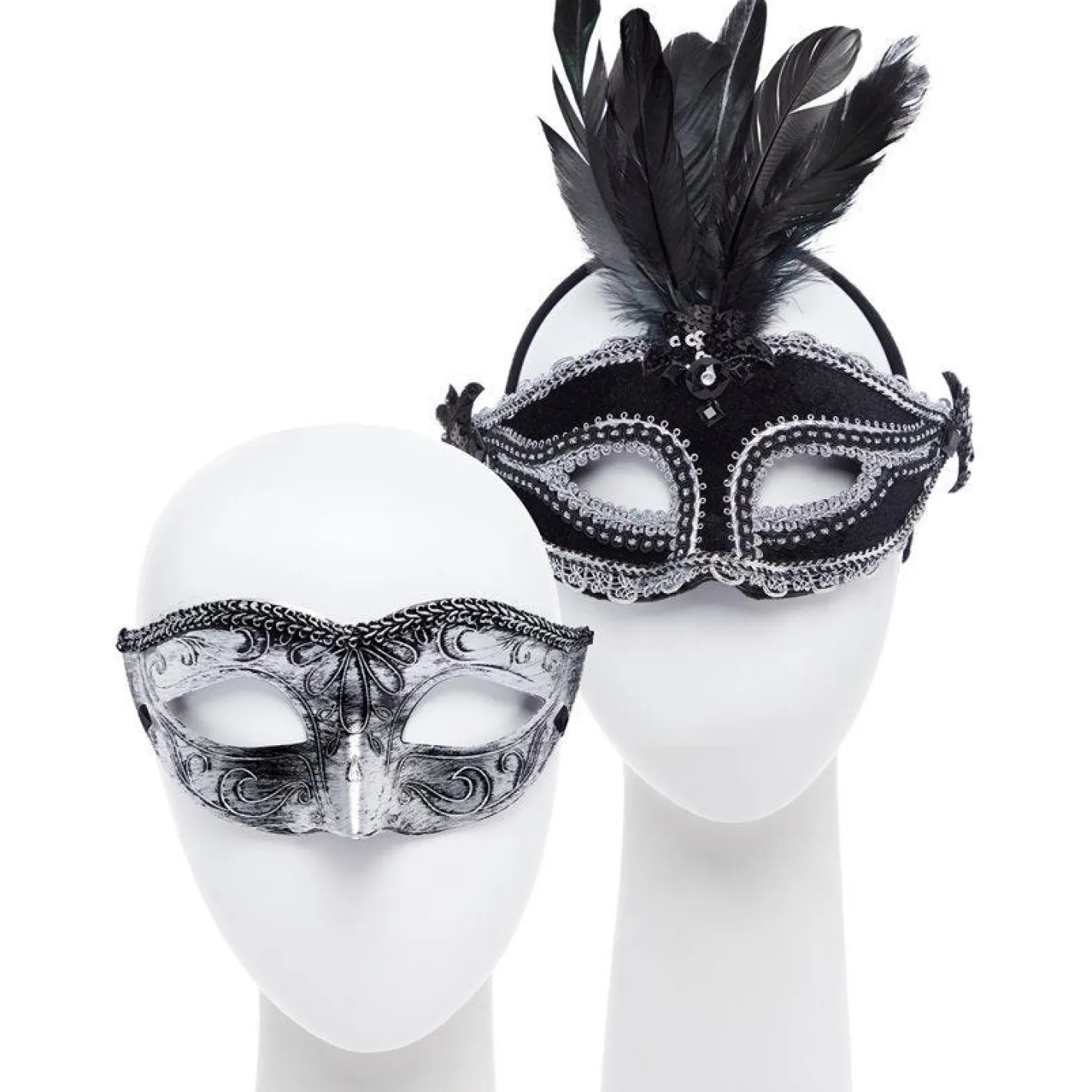 Black/Silver Masquerade Masks For Couples<Party Delights