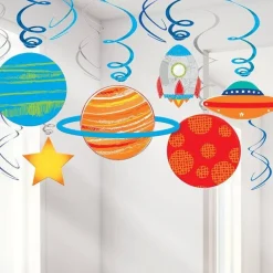 Blast Off Birthday Swirl Decorations (12Pk)<Party Delights