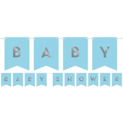 Blue & Silver Customisable Ribbon Banner With Stickers - 1.7M<Party Delights Online