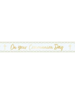 Blue Botanical 'On Your Communion Day' Foil Banner - 2.7M<Party Delights Online
