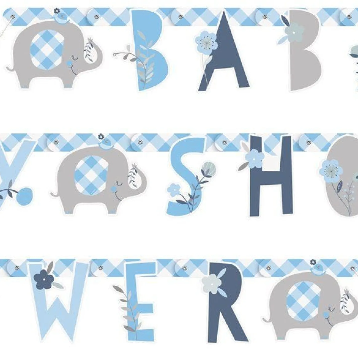 Blue Floral Elephant Baby Shower Banner - 1.6M<Party Delights Best