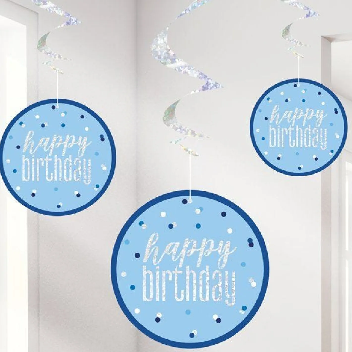 Blue 'Happy Birthday' Hanging Swirls - 80Cm<Party Delights Hot