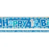 Blue 'Happy 1St Birthday' Holographic Foil Banner - 3.7M<Party Delights New
