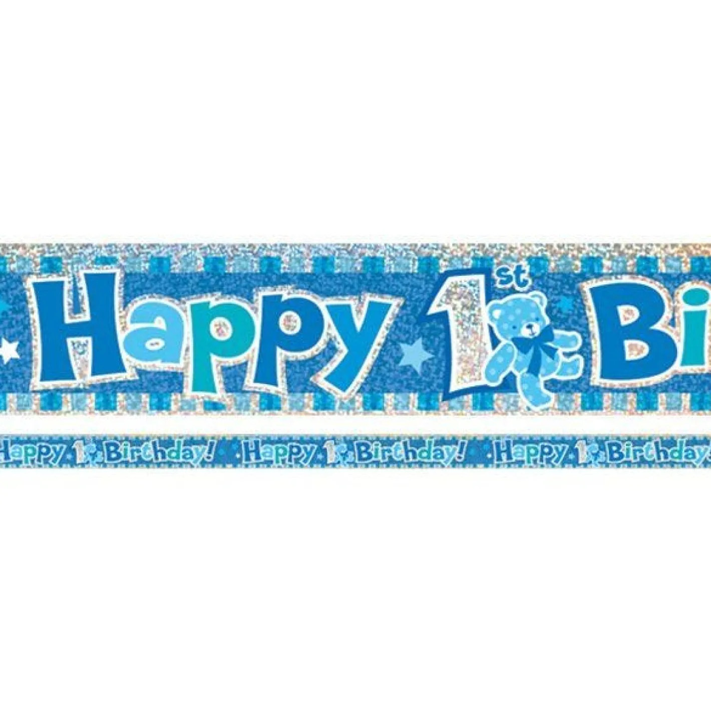 Blue 'Happy 1St Birthday' Holographic Foil Banner - 3.7M<Party Delights New