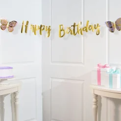 Butterfly Shimmer 'Happy Birthday' Paper Banner - 2.1M<Party Delights Outlet