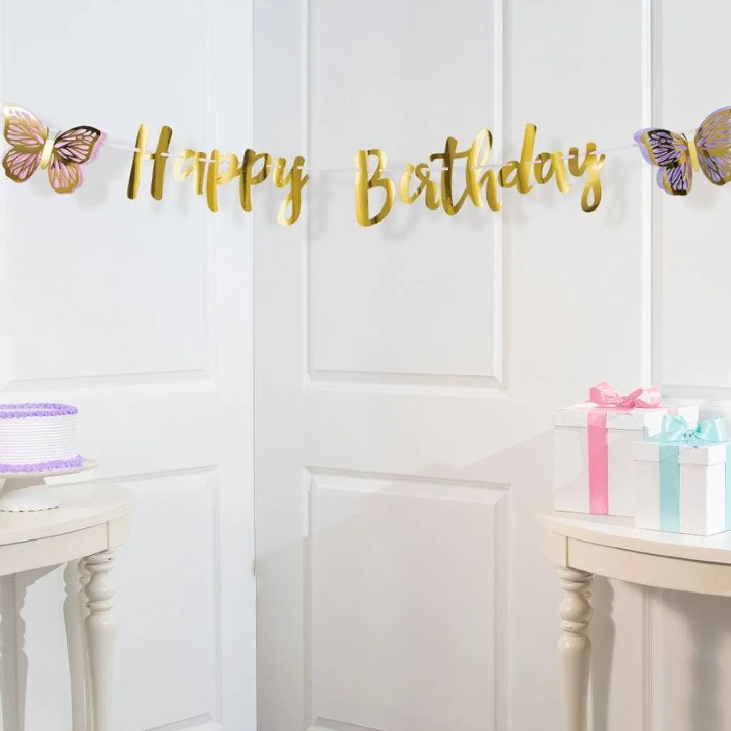 Butterfly Shimmer 'Happy Birthday' Paper Banner - 2.1M<Party Delights Outlet
