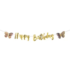 Butterfly Shimmer 'Happy Birthday' Paper Banner - 2.1M<Party Delights Outlet
