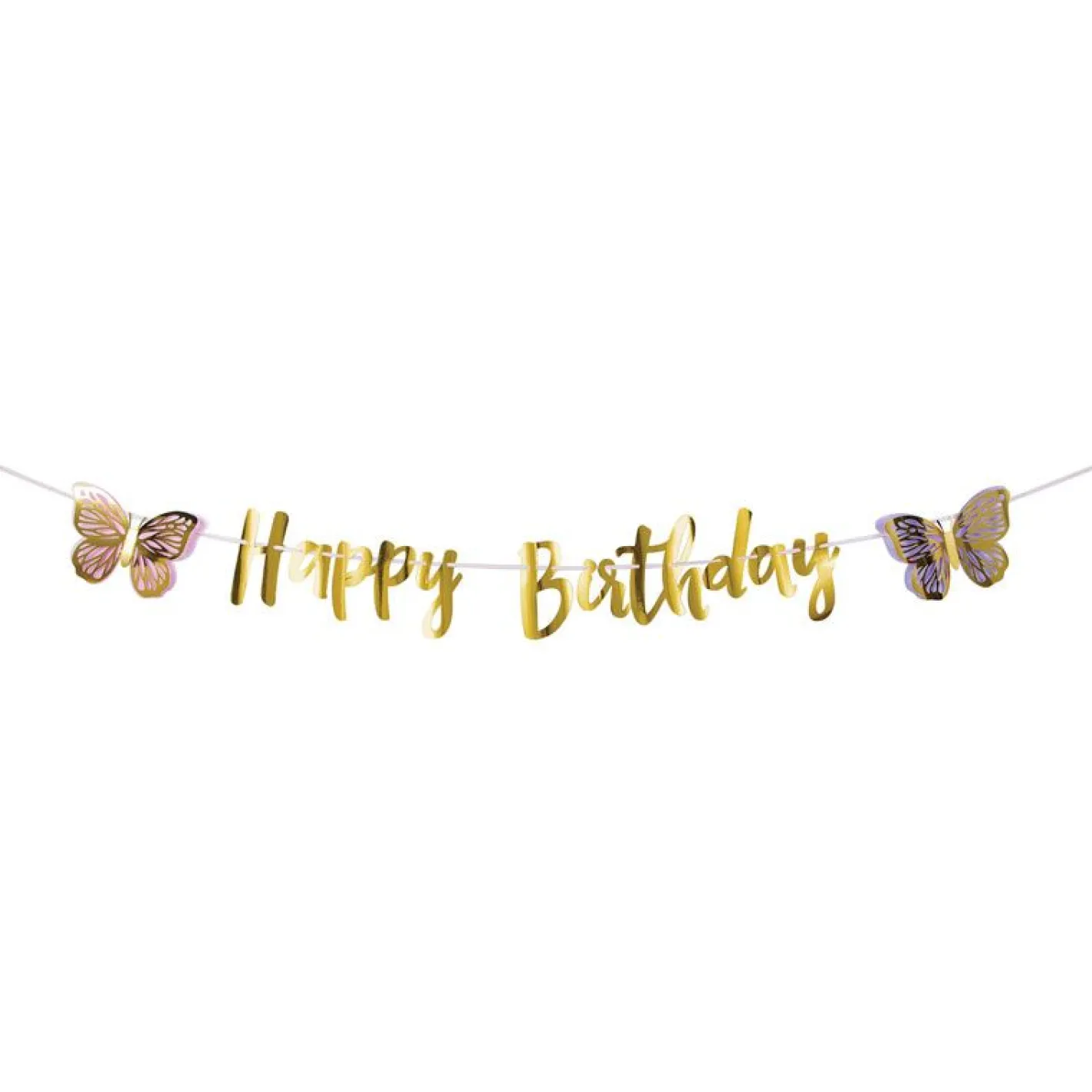 Butterfly Shimmer 'Happy Birthday' Paper Banner - 2.1M<Party Delights Outlet