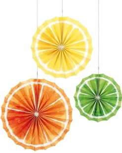 Citrus Fruit Tissue Paper Fans (3Pk)<Party Delights Clearance