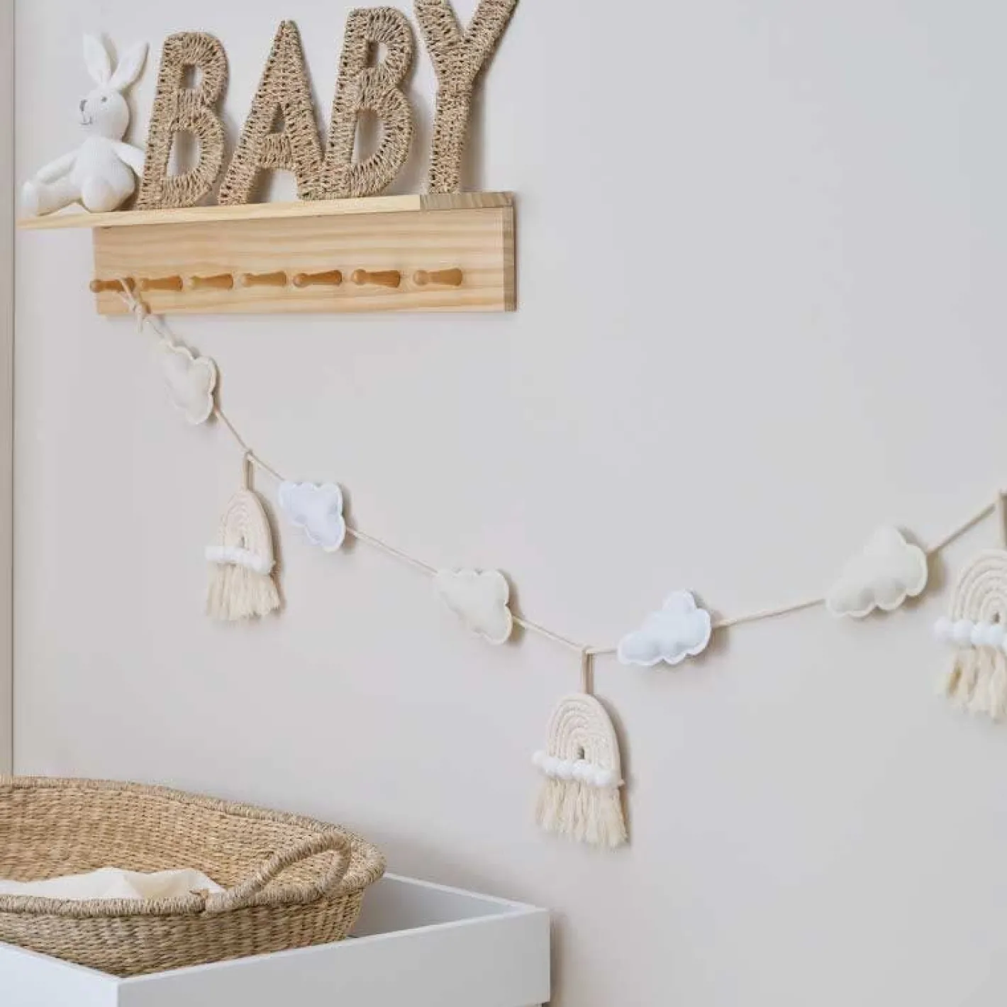 Cloud & Rainbows Macrame Fabric Bunting - 2M<Party Delights Discount