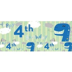 Dinosaur 'Happy 4Th Birthday' Holographic Foil Banner - 2.6M<Party Delights Sale