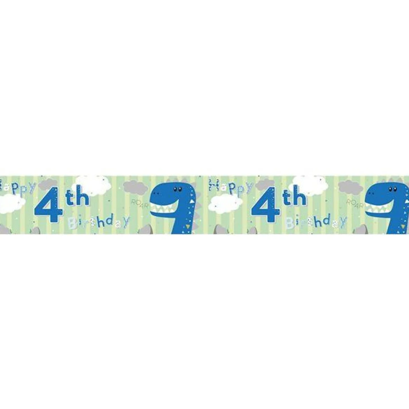 Dinosaur 'Happy 4Th Birthday' Holographic Foil Banner - 2.6M<Party Delights Sale