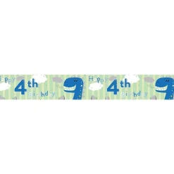 Dinosaur 'Happy 4Th Birthday' Holographic Foil Banner - 2.6M<Party Delights Sale