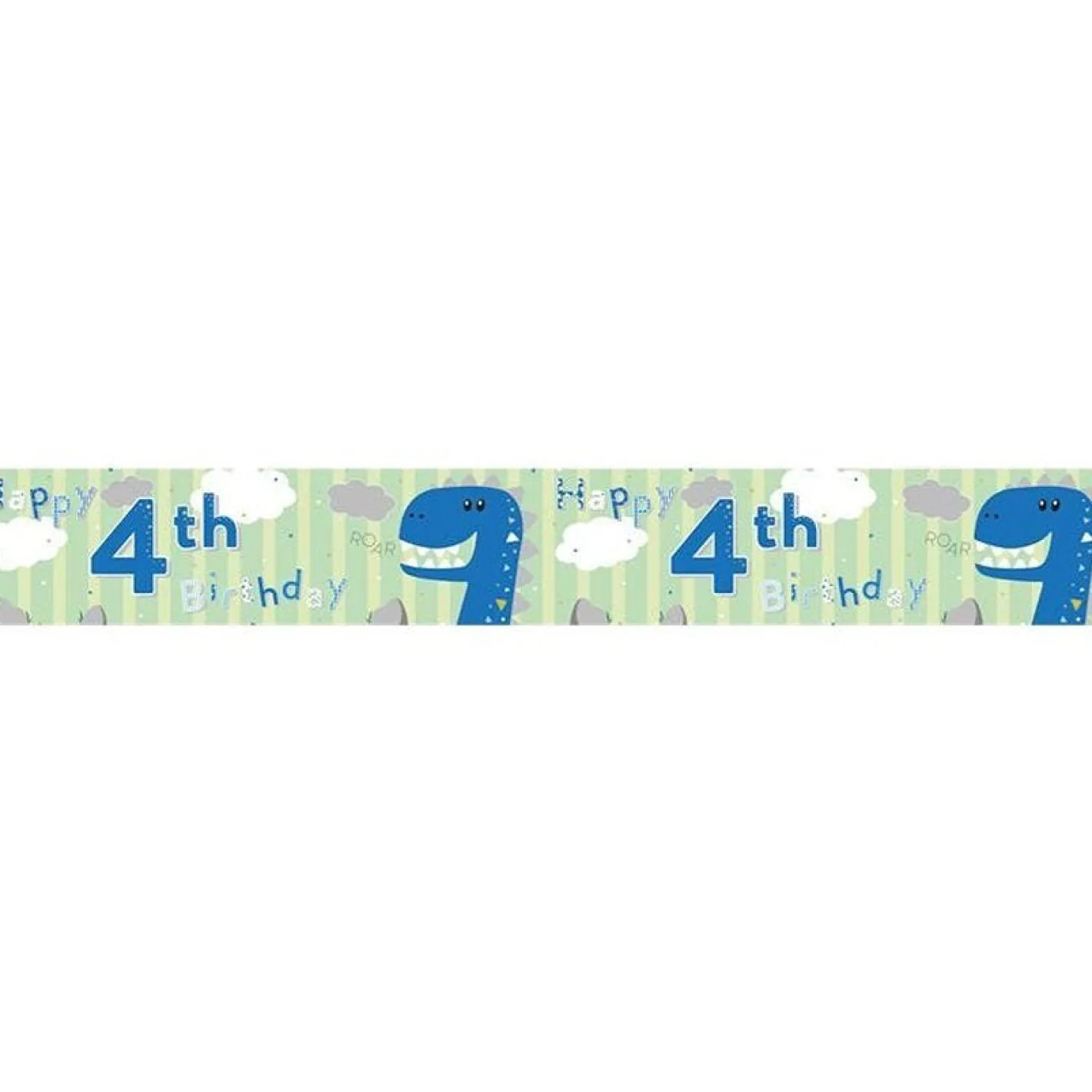 Dinosaur 'Happy 4Th Birthday' Holographic Foil Banner - 2.6M<Party Delights Sale