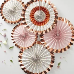 Ditsy Floral Rose Gold Foiled Fan Decorations - 38Cm (5Pk)<Party Delights Sale
