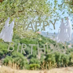 Eco Sage Green 'Happy Birthday' Letter Banner With Tassels - 1.5M<Party Delights Clearance