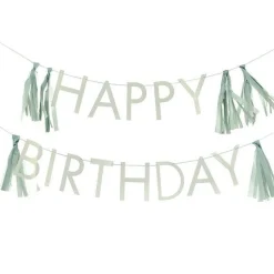 Eco Sage Green 'Happy Birthday' Letter Banner With Tassels - 1.5M<Party Delights Clearance
