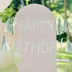 Eco Sage Green 'Happy Birthday' Letter Banner With Tassels - 1.5M<Party Delights Clearance