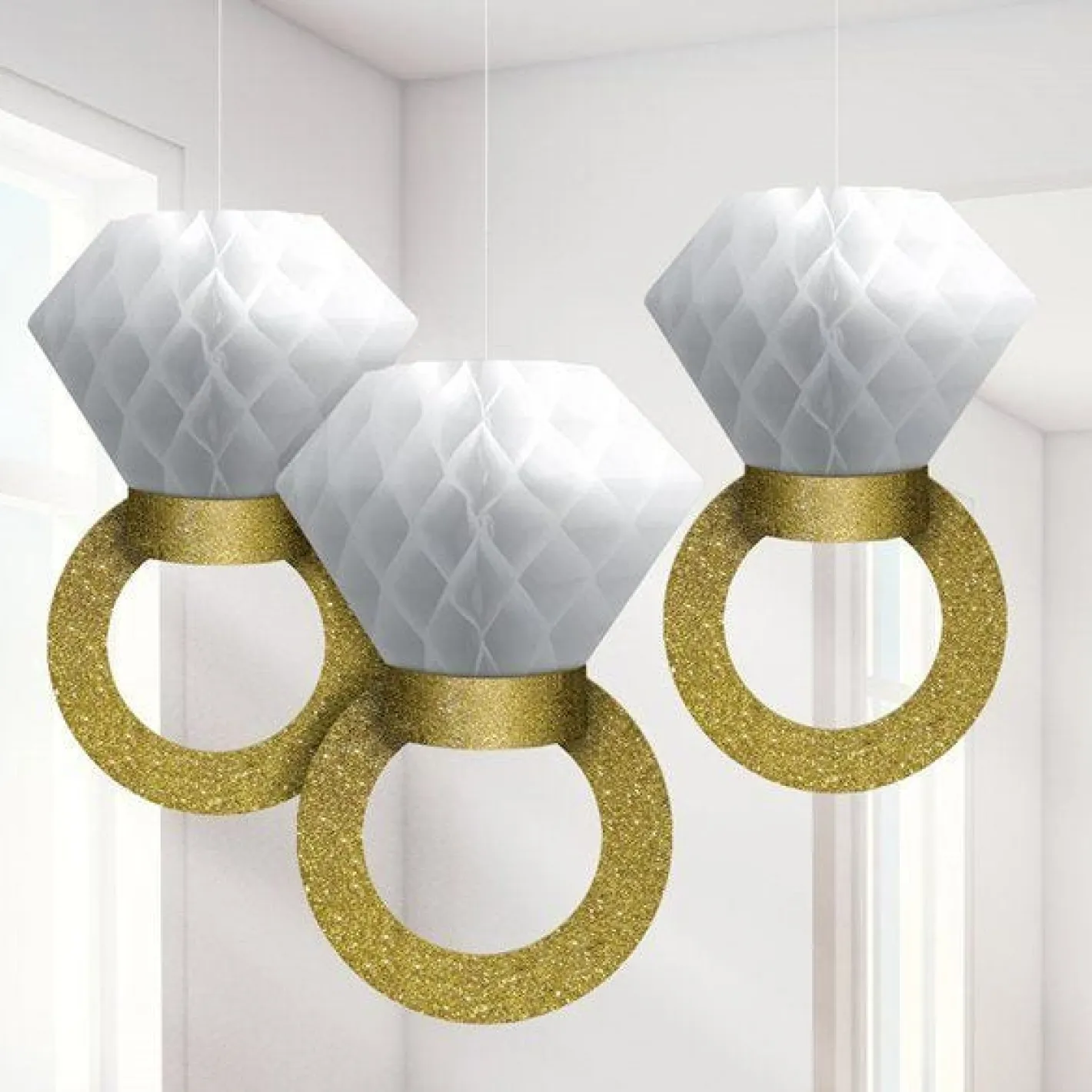Engagement Ring Honeycomb Hanging Decorations - 30Cm (3Pk)<Party Delights Outlet
