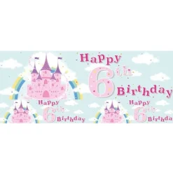 Fairytale Castle 'Happy 6Th Birthday' Holographic Foil Banner - 2.6M<Party Delights Clearance
