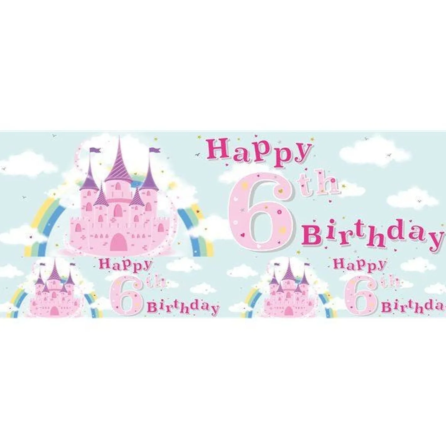 Fairytale Castle 'Happy 6Th Birthday' Holographic Foil Banner - 2.6M<Party Delights Clearance