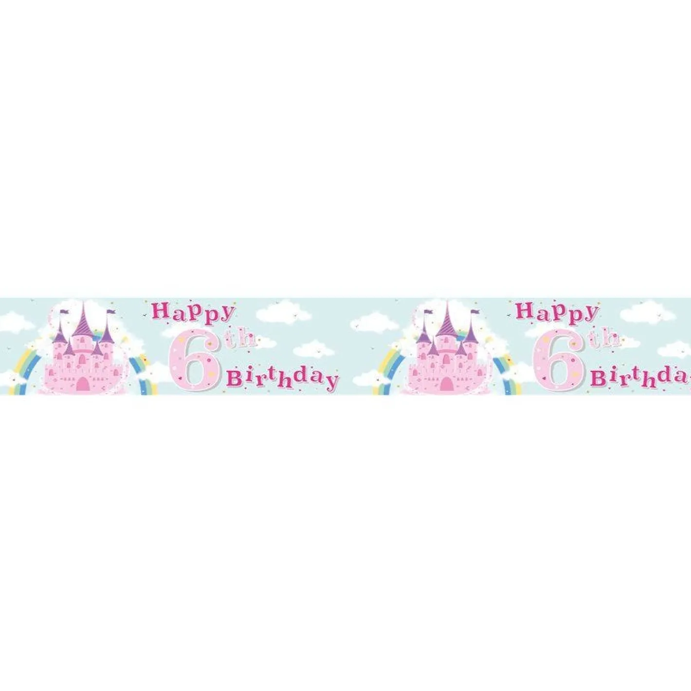 Fairytale Castle 'Happy 6Th Birthday' Holographic Foil Banner - 2.6M<Party Delights Clearance