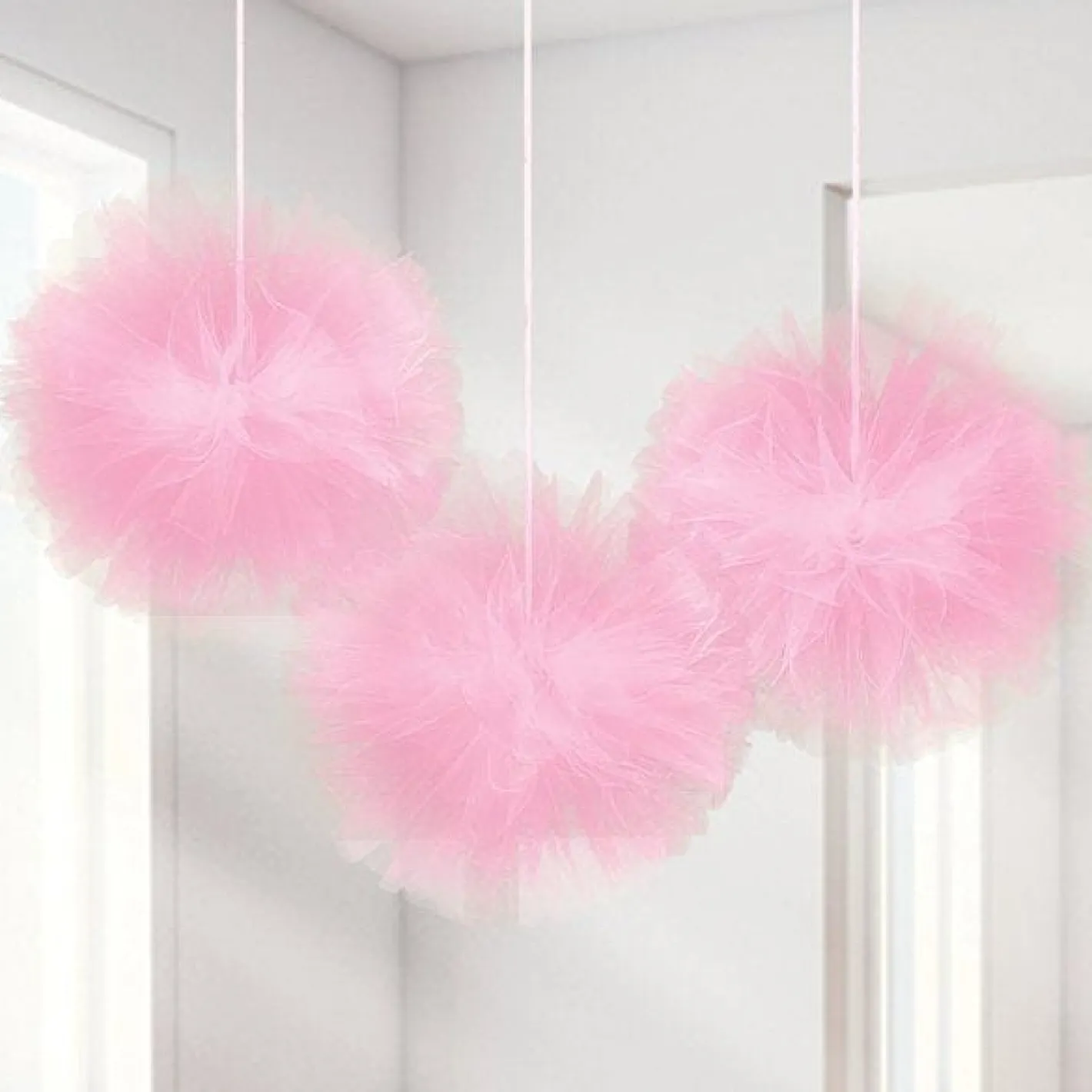 Fluffy New Pink Tulle Decoration - 12" (3Pk)<Party Delights Sale