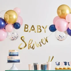 Gender Reveal Gold Baby Shower Balloon & Bunting Kit<Party Delights
