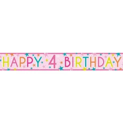 Girls 4Th Birthday Paper Banners - 1M (3Pk)<Party Delights Clearance