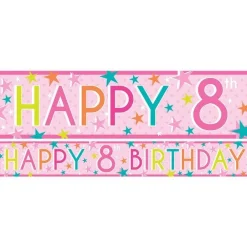 Girls 8Th Birthday Paper Banners - 1M (3Pk)<Party Delights Clearance