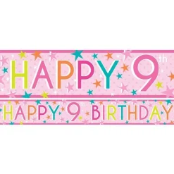 Girls 9Th Birthday Paper Banners - 1M (3Pk)<Party Delights Best
