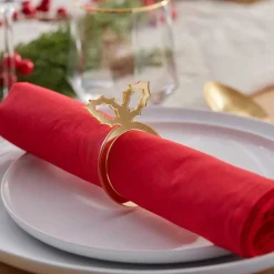 Party Delights Tableware<Gold Acrylic Holly Napkin Rings (6Pk)