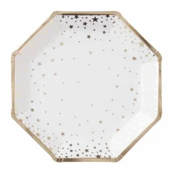 Party Delights Tableware<Gold Foil Star Paper Plates - 23Cm (8Pk)